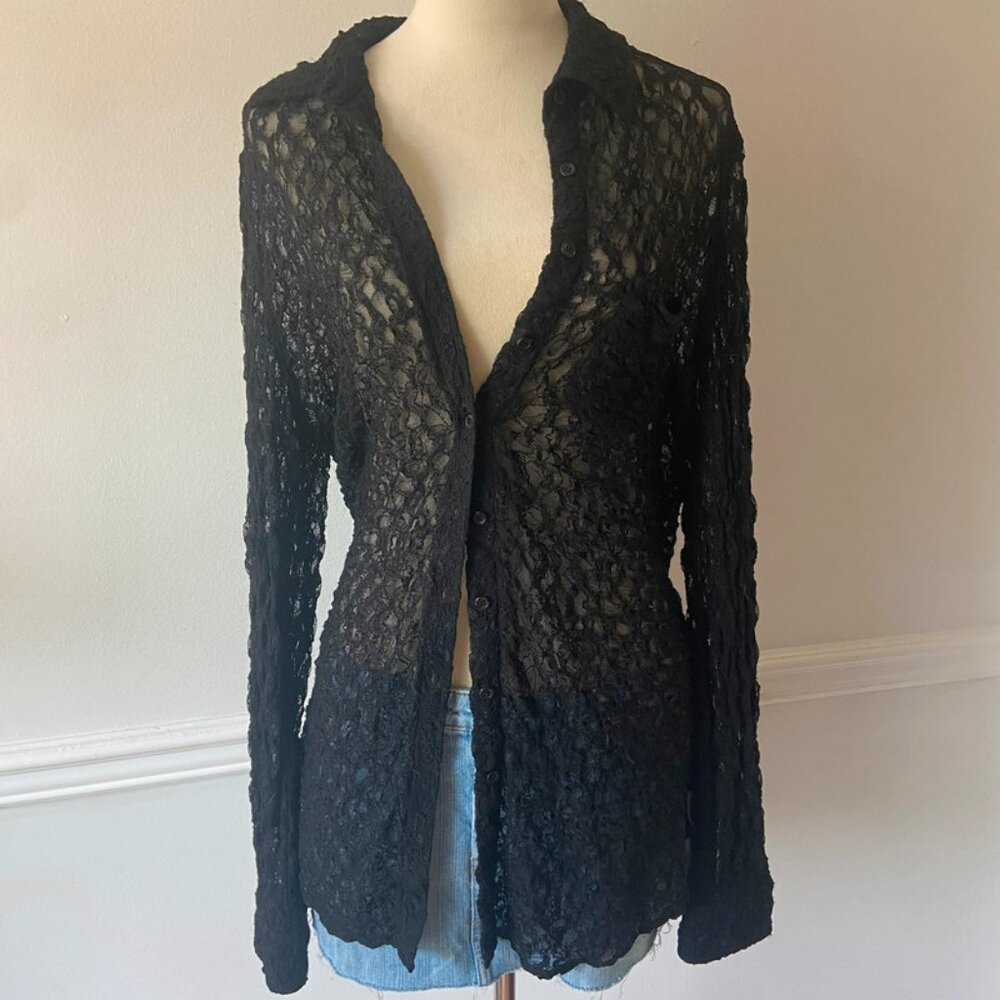 Black lace button up
